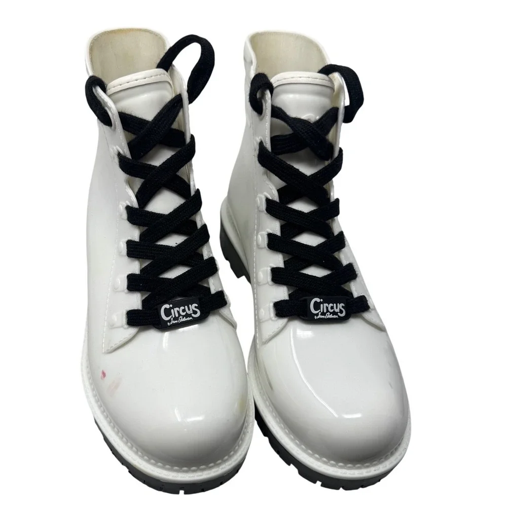 🤑Circus by Sam Edelman 🖤🩷🖤 90's Jelly Lace Up Rain Boots Combat Lug‎ Sole- 7